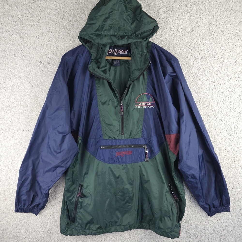 Vintage 90s Jansport Anorak Aspen Colorado Windbreaker Mens L Green 90s Zip
